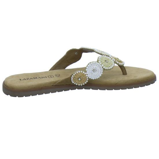 Lazamani Pantoletten Damen Beige-kombi