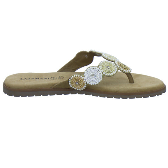 Lazamani Pantoletten Damen Beige-kombi