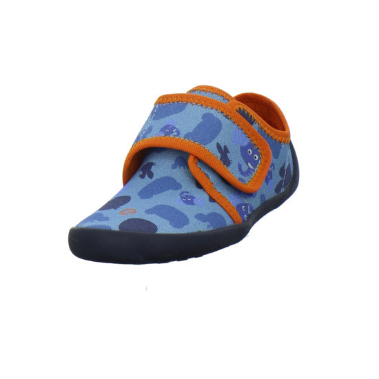 Affenzahn Baumwolle Movy Hausschuhe Kinder Blau-kombi