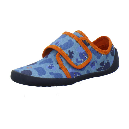 Affenzahn Baumwolle Movy Hausschuhe Kinder Blau-kombi